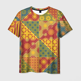 Мужская футболка 3D с принтом Лоскутное шитьё в Белгороде, 100% полиэфир | прямой крой, круглый вырез горловины, длина до линии бедер | Тематика изображения на принте: лоскут | одежда | текстура | ткань | шитьё
