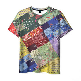 Мужская футболка 3D с принтом Лоскутное шитьё в Белгороде, 100% полиэфир | прямой крой, круглый вырез горловины, длина до линии бедер | Тематика изображения на принте: лоскут | одежда | текстура | ткань | шитьё