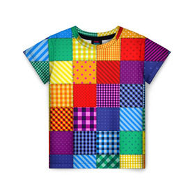 Детская футболка 3D с принтом Лоскутное шитьё в Белгороде, 100% гипоаллергенный полиэфир | прямой крой, круглый вырез горловины, длина до линии бедер, чуть спущенное плечо, ткань немного тянется | лоскут | одежда | текстура | ткань | шитьё