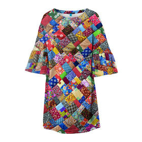Детское платье 3D с принтом Лоскутное шитьё в Белгороде, 100% полиэстер | прямой силуэт, чуть расширенный к низу. Круглая горловина, на рукавах — воланы | лоскут | одежда | текстура | ткань | шитьё
