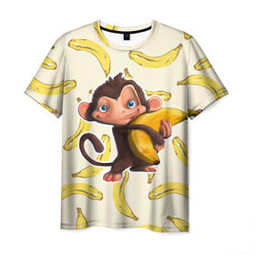 Мужская футболка 3D с принтом Обезьяна с бананом в Белгороде, 100% полиэфир | прямой крой, круглый вырез горловины, длина до линии бедер | мартышка | обезьяна