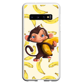 Чехол для Samsung Galaxy S10 с принтом Обезьяна с бананом в Белгороде, Силикон | Область печати: задняя сторона чехла, без боковых панелей | Тематика изображения на принте: мартышка | обезьяна