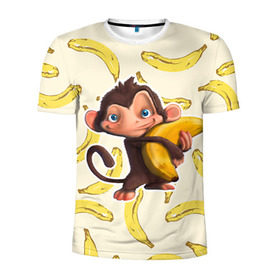 Мужская футболка 3D спортивная с принтом Обезьяна с бананом в Белгороде, 100% полиэстер с улучшенными характеристиками | приталенный силуэт, круглая горловина, широкие плечи, сужается к линии бедра | мартышка | обезьяна