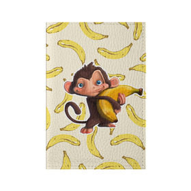 Обложка для паспорта матовая кожа с принтом Обезьяна с бананом в Белгороде, натуральная матовая кожа | размер 19,3 х 13,7 см; прозрачные пластиковые крепления | Тематика изображения на принте: мартышка | обезьяна