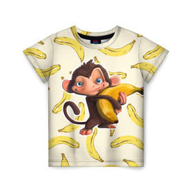 Детская футболка 3D с принтом Обезьяна с бананом в Белгороде, 100% гипоаллергенный полиэфир | прямой крой, круглый вырез горловины, длина до линии бедер, чуть спущенное плечо, ткань немного тянется | Тематика изображения на принте: мартышка | обезьяна