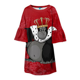 Детское платье 3D с принтом Обезьяна король в Белгороде, 100% полиэстер | прямой силуэт, чуть расширенный к низу. Круглая горловина, на рукавах — воланы | 2016 | год | король | корона | мартышка | новый | обезьяна | с новым год