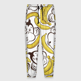 Мужские брюки 3D с принтом Обезьянки и бананы в Белгороде, 100% полиэстер | манжеты по низу, эластичный пояс регулируется шнурком, по бокам два кармана без застежек, внутренняя часть кармана из мелкой сетки | Тематика изображения на принте: банан