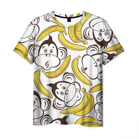 Мужская футболка 3D с принтом Обезьянки и бананы в Белгороде, 100% полиэфир | прямой крой, круглый вырез горловины, длина до линии бедер | Тематика изображения на принте: банан