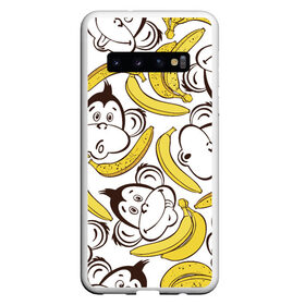 Чехол для Samsung Galaxy S10 с принтом Обезьянки и бананы в Белгороде, Силикон | Область печати: задняя сторона чехла, без боковых панелей | Тематика изображения на принте: банан