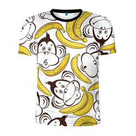 Мужская футболка 3D спортивная с принтом Обезьянки и бананы в Белгороде, 100% полиэстер с улучшенными характеристиками | приталенный силуэт, круглая горловина, широкие плечи, сужается к линии бедра | Тематика изображения на принте: банан
