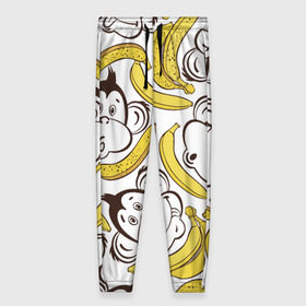 Женские брюки 3D с принтом Обезьянки и бананы в Белгороде, полиэстер 100% | прямой крой, два кармана без застежек по бокам, с мягкой трикотажной резинкой на поясе и по низу штанин. В поясе для дополнительного комфорта — широкие завязки | Тематика изображения на принте: банан