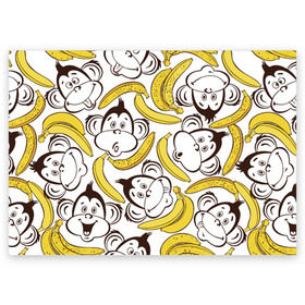 Поздравительная открытка с принтом Обезьянки и бананы в Белгороде, 100% бумага | плотность бумаги 280 г/м2, матовая, на обратной стороне линовка и место для марки
 | банан