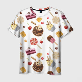 Мужская футболка 3D с принтом Sweet time в Белгороде, 100% полиэфир | прямой крой, круглый вырез горловины, длина до линии бедер | candy | капкейп | милый | мороженое | пирожное | торт