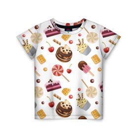 Детская футболка 3D с принтом Sweet time в Белгороде, 100% гипоаллергенный полиэфир | прямой крой, круглый вырез горловины, длина до линии бедер, чуть спущенное плечо, ткань немного тянется | candy | капкейп | милый | мороженое | пирожное | торт