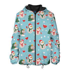Мужская куртка 3D с принтом Влюбленный снеговики в Белгороде, ткань верха — 100% полиэстер, подклад — флис | прямой крой, подол и капюшон оформлены резинкой с фиксаторами, два кармана без застежек по бокам, один большой потайной карман на груди. Карман на груди застегивается на липучку | год | новогодний | новый | с новым годом | снеговик