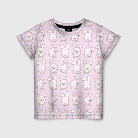 Детская футболка 3D с принтом Зайка в Белгороде, 100% гипоаллергенный полиэфир | прямой крой, круглый вырез горловины, длина до линии бедер, чуть спущенное плечо, ткань немного тянется | Тематика изображения на принте: зайка | милые | паттерн | розовый
