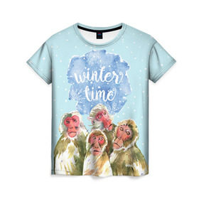Женская футболка 3D с принтом Зимняя пора в Белгороде, 100% полиэфир ( синтетическое хлопкоподобное полотно) | прямой крой, круглый вырез горловины, длина до линии бедер | winter | год | зима | мартышка | новогодний | новый | обезьяна | обезьянка | подарок | с новым годом | снег