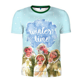 Мужская футболка 3D спортивная с принтом Зимняя пора в Белгороде, 100% полиэстер с улучшенными характеристиками | приталенный силуэт, круглая горловина, широкие плечи, сужается к линии бедра | winter | год | зима | мартышка | новогодний | новый | обезьяна | обезьянка | подарок | с новым годом | снег