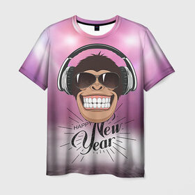 Мужская футболка 3D с принтом Веселого Нового Года! в Белгороде, 100% полиэфир | прямой крой, круглый вырез горловины, длина до линии бедер | 2016 | год | мартышка | новогодний | новый | обезьяна | обезьянка | подарок | с новым годом