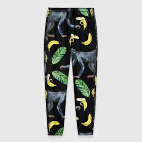 Мужские брюки 3D с принтом Обезьянки и бананы в Белгороде, 100% полиэстер | манжеты по низу, эластичный пояс регулируется шнурком, по бокам два кармана без застежек, внутренняя часть кармана из мелкой сетки | банан