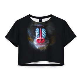 Женская футболка 3D укороченная с принтом Мандрил в Белгороде, 100% полиэстер | круглая горловина, длина футболки до линии талии, рукава с отворотами | 2016 | год | мандрил | мартышка | новогодний | новый | обезьяна | обезьянка | подарок | с новым годом