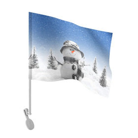 Флаг для автомобиля с принтом Снеговик в Белгороде, 100% полиэстер | Размер: 30*21 см | Тематика изображения на принте: 2016 | winter | год | зима | мартышка | новогодний | новый | обезьяна | обезьянка | подарок | с новым годом | снег | снеговик