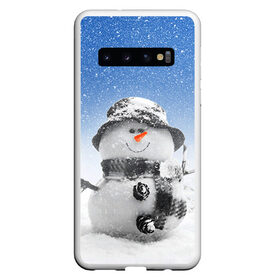Чехол для Samsung Galaxy S10 с принтом Снеговик в Белгороде, Силикон | Область печати: задняя сторона чехла, без боковых панелей | 2016 | winter | год | зима | мартышка | новогодний | новый | обезьяна | обезьянка | подарок | с новым годом | снег | снеговик