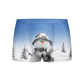 Мужские трусы 3D с принтом Снеговик в Белгороде, 50% хлопок, 50% полиэстер | классическая посадка, на поясе мягкая тканевая резинка | 2016 | winter | год | зима | мартышка | новогодний | новый | обезьяна | обезьянка | подарок | с новым годом | снег | снеговик