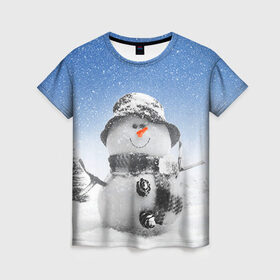 Женская футболка 3D с принтом Снеговик в Белгороде, 100% полиэфир ( синтетическое хлопкоподобное полотно) | прямой крой, круглый вырез горловины, длина до линии бедер | 2016 | winter | год | зима | мартышка | новогодний | новый | обезьяна | обезьянка | подарок | с новым годом | снег | снеговик