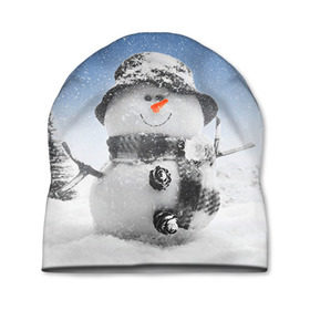 Шапка 3D с принтом Снеговик в Белгороде, 100% полиэстер | универсальный размер, печать по всей поверхности изделия | 2016 | winter | год | зима | мартышка | новогодний | новый | обезьяна | обезьянка | подарок | с новым годом | снег | снеговик