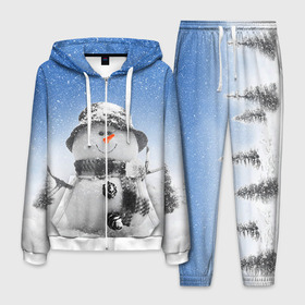 Мужской костюм 3D с принтом Снеговик в Белгороде, 100% полиэстер | Манжеты и пояс оформлены тканевой резинкой, двухслойный капюшон со шнурком для регулировки, карманы спереди | 2016 | winter | год | зима | мартышка | новогодний | новый | обезьяна | обезьянка | подарок | с новым годом | снег | снеговик