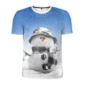 Мужская футболка 3D спортивная с принтом Снеговик в Белгороде, 100% полиэстер с улучшенными характеристиками | приталенный силуэт, круглая горловина, широкие плечи, сужается к линии бедра | 2016 | winter | год | зима | мартышка | новогодний | новый | обезьяна | обезьянка | подарок | с новым годом | снег | снеговик