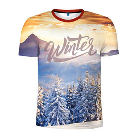 Мужская футболка 3D спортивная с принтом Winter в Белгороде, 100% полиэстер с улучшенными характеристиками | приталенный силуэт, круглая горловина, широкие плечи, сужается к линии бедра | зима | пейзвж | снег