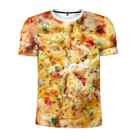 Мужская футболка 3D спортивная с принтом Пицца в Белгороде, 100% полиэстер с улучшенными характеристиками | приталенный силуэт, круглая горловина, широкие плечи, сужается к линии бедра | еда | пицца