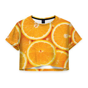 Женская футболка 3D укороченная с принтом Апельсинчик в Белгороде, 100% полиэстер | круглая горловина, длина футболки до линии талии, рукава с отворотами | Тематика изображения на принте: orange | апельсин | фрукты