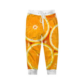 Детские брюки 3D с принтом Апельсинчик в Белгороде, 100% полиэстер | манжеты по низу, эластичный пояс регулируется шнурком, по бокам два кармана без застежек, внутренняя часть кармана из мелкой сетки | orange | апельсин | фрукты