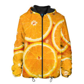 Мужская куртка 3D с принтом Апельсинчик в Белгороде, ткань верха — 100% полиэстер, подклад — флис | прямой крой, подол и капюшон оформлены резинкой с фиксаторами, два кармана без застежек по бокам, один большой потайной карман на груди. Карман на груди застегивается на липучку | orange | апельсин | фрукты