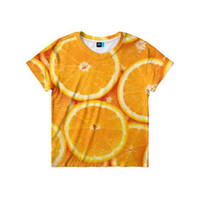 Детская футболка 3D с принтом Апельсинчик в Белгороде, 100% гипоаллергенный полиэфир | прямой крой, круглый вырез горловины, длина до линии бедер, чуть спущенное плечо, ткань немного тянется | Тематика изображения на принте: orange | апельсин | фрукты