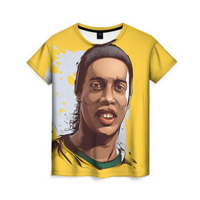 Женская футболка 3D с принтом Ronaldinho в Белгороде, 100% полиэфир ( синтетическое хлопкоподобное полотно) | прямой крой, круглый вырез горловины, длина до линии бедер | football | ronaldinho | роналдиньо | футбол | футболист