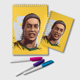 Блокнот с принтом Ronaldinho в Белгороде, 100% бумага | 48 листов, плотность листов — 60 г/м2, плотность картонной обложки — 250 г/м2. Листы скреплены удобной пружинной спиралью. Цвет линий — светло-серый
 | Тематика изображения на принте: football | ronaldinho | роналдиньо | футбол | футболист