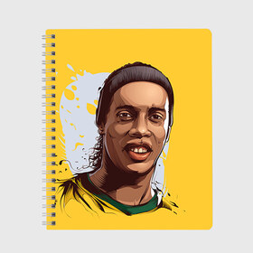 Тетрадь с принтом Ronaldinho в Белгороде, 100% бумага | 48 листов, плотность листов — 60 г/м2, плотность картонной обложки — 250 г/м2. Листы скреплены сбоку удобной пружинной спиралью. Уголки страниц и обложки скругленные. Цвет линий — светло-серый
 | Тематика изображения на принте: football | ronaldinho | роналдиньо | футбол | футболист