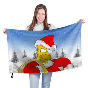 Флаг 3D с принтом Санта Гомер в Белгороде, 100% полиэстер | плотность ткани — 95 г/м2, размер — 67 х 109 см. Принт наносится с одной стороны | гомер