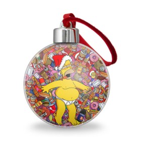 Ёлочный шар с принтом Обжора Гомер в Белгороде, Пластик | Диаметр: 77 мм | Тематика изображения на принте: гомер