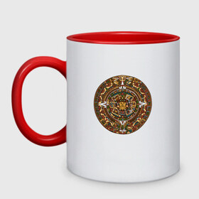 Кружка двухцветная с принтом Maya в Белгороде, керамика | объем — 330 мл, диаметр — 80 мм. Цветная ручка и кайма сверху, в некоторых цветах — вся внутренняя часть | календарь | майя | орнамент | узор