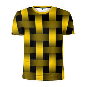 Мужская футболка 3D спортивная с принтом Сетка в Белгороде, 100% полиэстер с улучшенными характеристиками | приталенный силуэт, круглая горловина, широкие плечи, сужается к линии бедра | Тематика изображения на принте: желтый | паттерн | плетение | черный