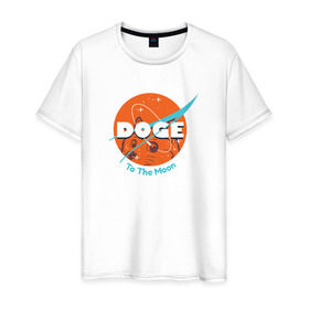 Мужская футболка хлопок с принтом Doge NASA в Белгороде, 100% хлопок | прямой крой, круглый вырез горловины, длина до линии бедер, слегка спущенное плечо. | smile | космос | лайка | луна | собака | улыбка