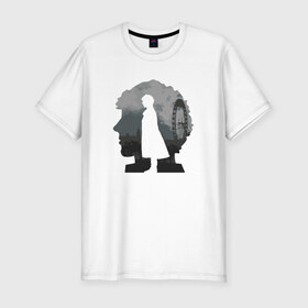 Мужская футболка премиум с принтом Sherlock World в Белгороде, 92% хлопок, 8% лайкра | приталенный силуэт, круглый вырез ворота, длина до линии бедра, короткий рукав | англия | британия | детектив | холмс | шерлок