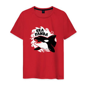 Мужская футболка хлопок с принтом Морская панда в Белгороде, 100% хлопок | прямой крой, круглый вырез горловины, длина до линии бедер, слегка спущенное плечо. | panda | животные | касатка | море | океан | рыба