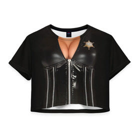 Женская футболка 3D укороченная с принтом Костюм шерифа в Белгороде, 100% полиэстер | круглая горловина, длина футболки до линии талии, рукава с отворотами | год | грудь | костюм | новый | ролевые | тело | шериф
