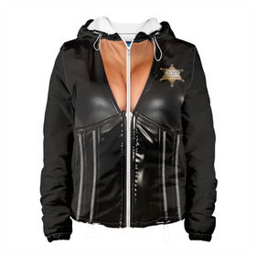 Женская куртка 3D с принтом Костюм шерифа в Белгороде, ткань верха — 100% полиэстер, подклад — флис | прямой крой, подол и капюшон оформлены резинкой с фиксаторами, два кармана без застежек по бокам, один большой потайной карман на груди. Карман на груди застегивается на липучку | год | грудь | костюм | новый | ролевые | тело | шериф